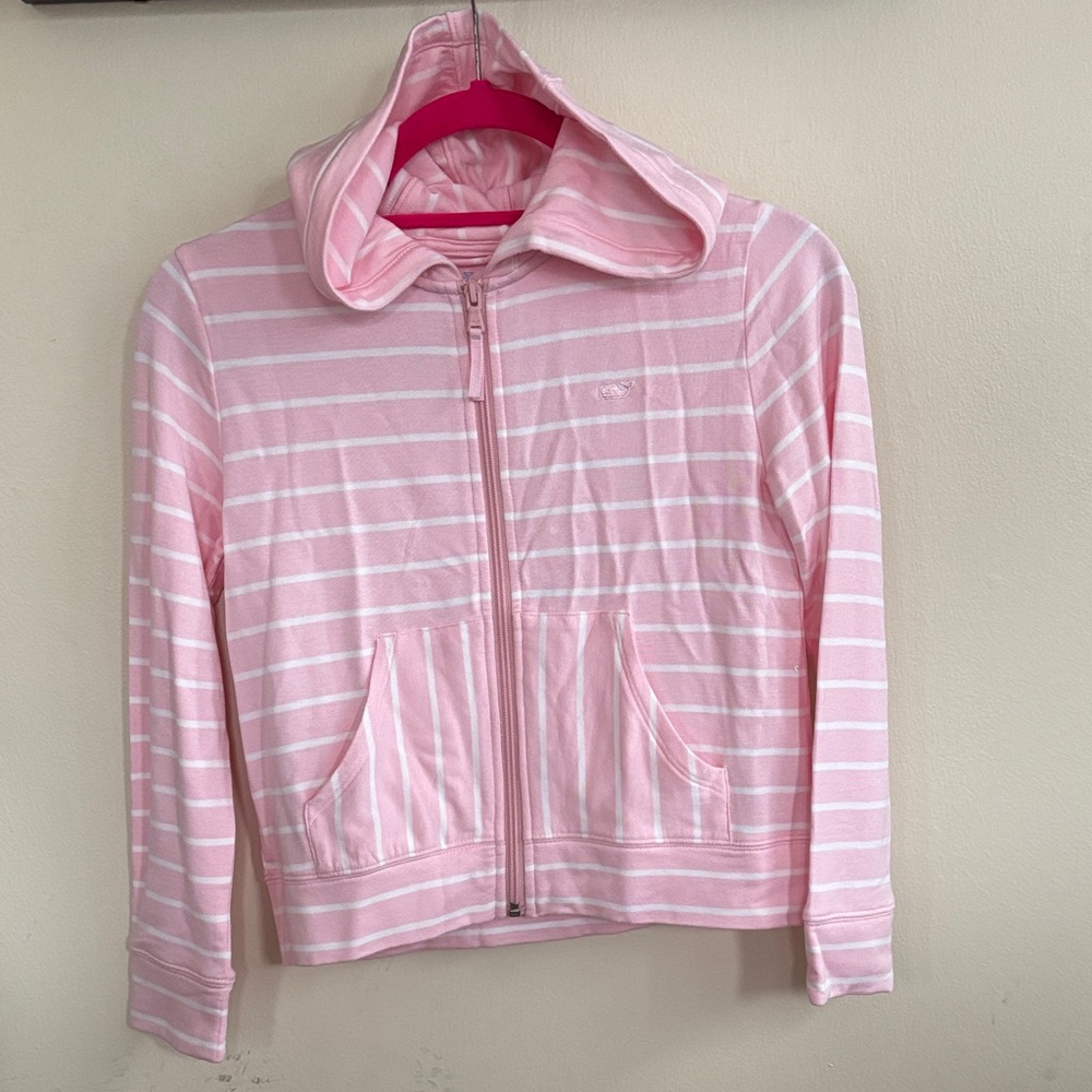 Vineyard Vines Full Zip Pink & White Striped Hoodie.